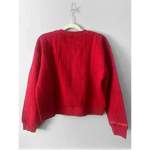 Laila Ali Red Cable Knit Sweater, Large - Picture 2 of 6